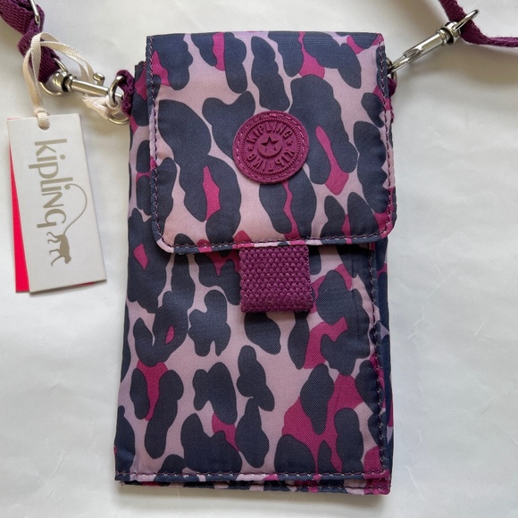 New Kipling Organiser Print Crossbody Shoulder Mini Bag Nylon Pink Camo NWT - Picture 2 of 7